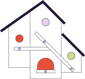 Ilustración simple de casa geométrica.