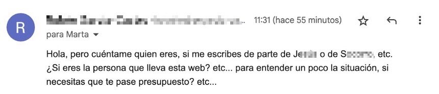 Fragmento de correo solicitando identificación del remitente.