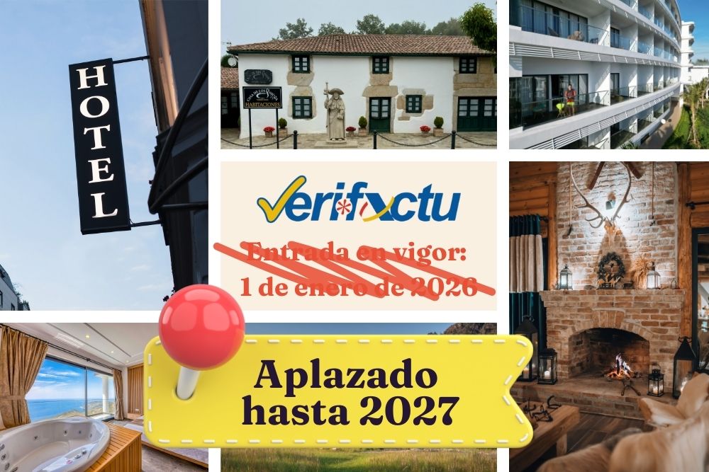 Aplazamiento hotelero hasta 2027, varias imágenes de hoteles.