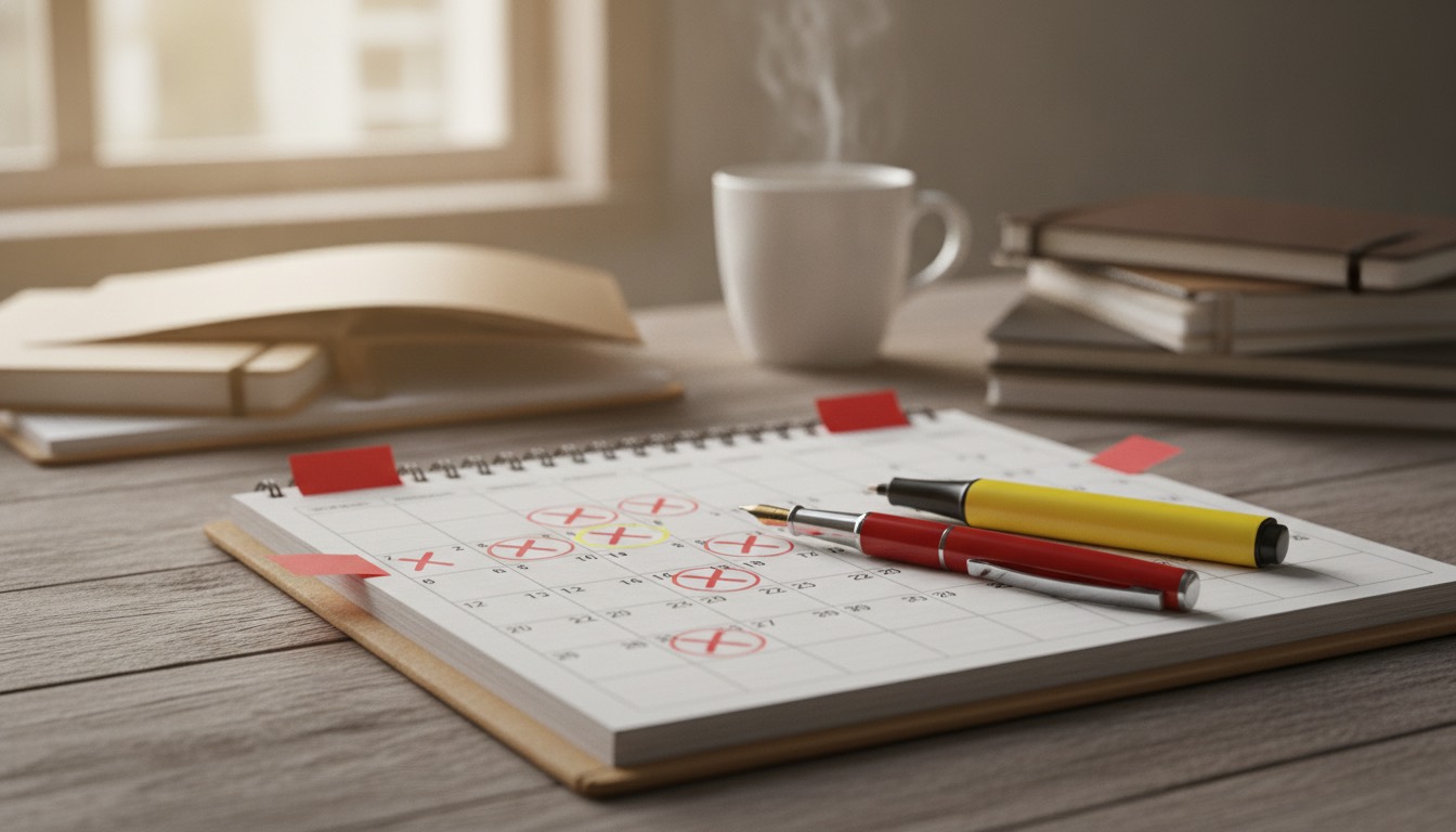Un calendario o una agenda con fechas importantes marcadas, simbolizando los plazos de la normativa Verifactu.