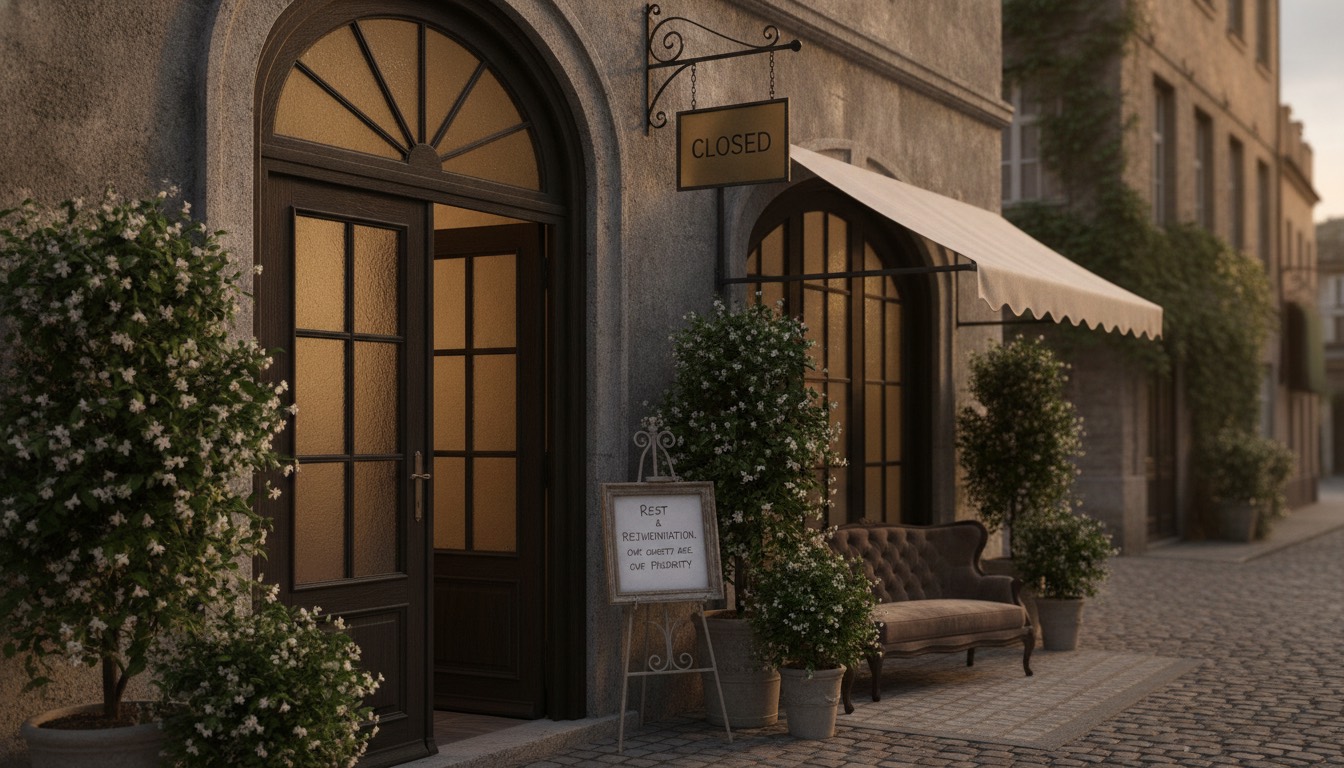La fachada de un pequeño hotel boutique con un cartel de 'cerrado', transmitiendo la idea de un negocio independiente que busca eficiencia y control sobre sus operaciones.