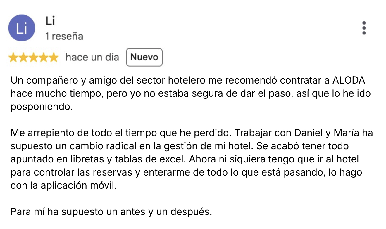 Reseña de cinco estrellas sobre ALODA
